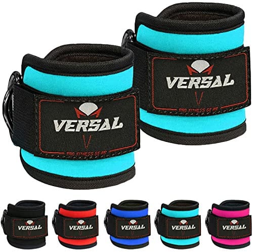 VERSAL Ankle Straps for Cable Machines Attachment Gym Ankle Cuff 7mm Padded Double D Weight Lifting Ankle Strap for Men Women,Glute Workouts,Leg Extensions,Curls,Booty Hip Abductors (Single, Cyan)