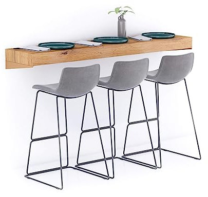 MOBILI FIVER, Barra de Bar Evolution 180x40, Madera Rustica con Cargador inalámbrico, Mesa Flotante para Bares y Restaurantes, Cocina, Made In Italy