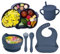Baogaier Vajilla Bebé Silicona con Plato Ventosa Cuenco y Taza con Paja Cuchara Tenedor Babero, 6 Piezas Antideslizante Sin BPA Antivuelco Cubiertos Set Aprendizaje para Infantil Niños, Azul Conejo