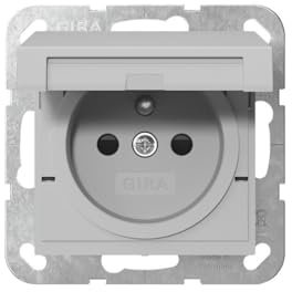 GIRA 4488015 Steckdose mit Erdungsstift 16 A 250 V~, Klappdeckel und Shutter, System 55, grau matt