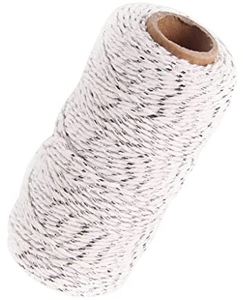 misppro Ficelle de coton, ficelle de jour d'emballage, ficelle de cuisine en coton – Blanc argenté