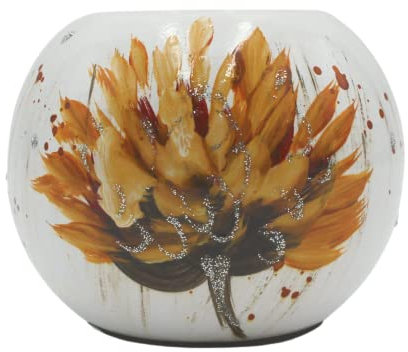 Keramik Teelichthalter mit Blumen-Dekor, gelb-orange, Hortensie, Handarbeit, Größe: H/Ø ca. 7 x 7 cm