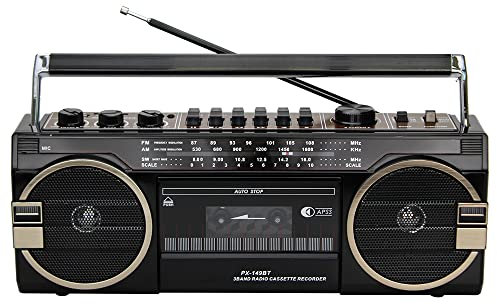 Boombox rétro Bluetooth avec lecteur cassette - Deux haut-parleurs et radio AM/FM - Diffusion filaire et sans fil - Style classique des années 80 avec technologie moderne