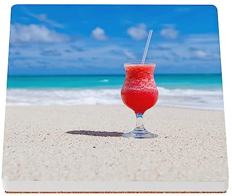 sous Verre en céramique - Cocktail Tequila Sunrise sur La Plage Sable Blanc Vacances - 1 unité (100 x 100 mm)