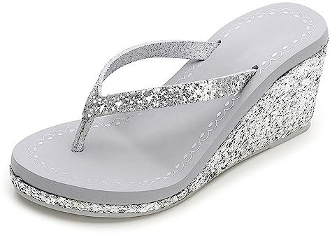 BININBOX Chanclas con Cuña de Piscina y Playa para Mujer Sandalias con Plataforma de Verano de Lentejuelas