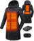 HEWINZE Abrigo acolchado con capucha y calefacción para mujer - Chaqueta calefactora eléctrica de doble control con batería de 7,4 V, talla mediana de la UE, negra