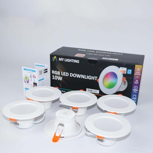 My Lighting RGB Led Downlight for Ceiling 4 inch 100W Equivalent 10W 800LM Smart Recessed Spot Lights with APP Control, White - Colour Changing RGB Lighting for Indoor (6packs) [Energy Class A+]