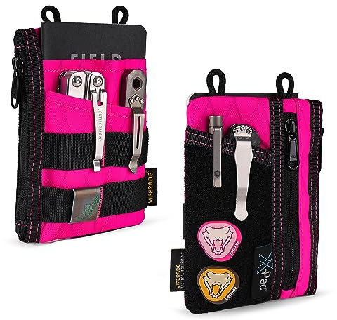 VIPERADE VE18 X-Pac Klein EDC Tasche,Klein Werkzeugtasche mit 6 Taschen,EDC Tool Organizer Tasche für Herren,Klein EDC Multitool Taschen Organizer Pocket Pouch mit Klettverschlussbereich -Rosa