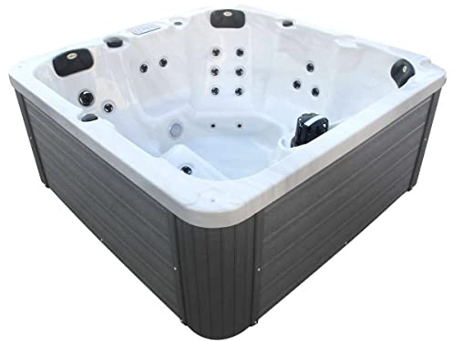 Outdoor Whirlpool Palma weiß - Mit Abdeckung und Stiege - Maße 190 x 190 x 86 cm - 32 Massagedüsen, LED Beleuchtung, Radio, Lautsprecher, Bluetooth, Whirlpool SPA für 5 Personen