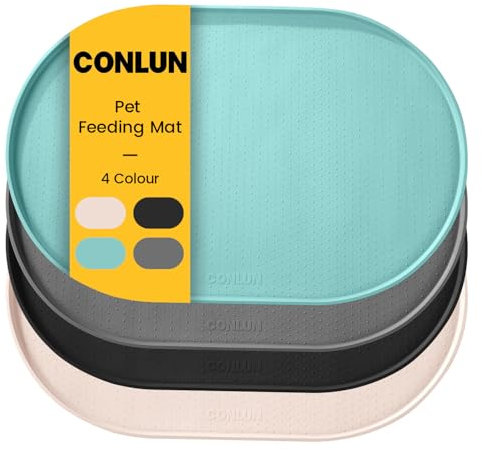 Conlun Tapis Gamelle Chat avec Rebords Surélevés de 1,2 cm pour Contenir les Déversements, Tapis Gamelle Chien en Silicone sans BPA pour Gamelles d'eau et de Nourriture pour Animaux(Turquoise,48x30cm)