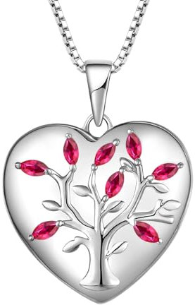 YL Lebensbaum Medaillon Halskette 925 Sterling Silber Schnitt Rubin Herz Medaillon Anhänger für Damen