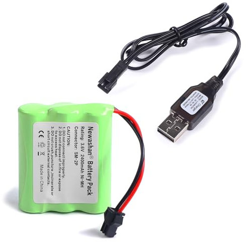NEWASHAN 2400mAh 3,6V Batterie pour RC Voiture Jouet Avion Robot électrique Truck Camion Télécommandée Radiocommande Rechargeable Ni-MH AA Piles Accu avec Câble de Charge (SM-2P)