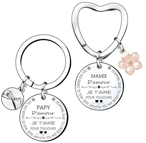 QTZXZX Cadeau annonce grossesse papy et mamie Porte-clés 2 Pièces Porte-clés Cadeaux Noël cadeau futur grand parent papy annonce grossesse originale grand parent mamie papi naissance surprise (3)