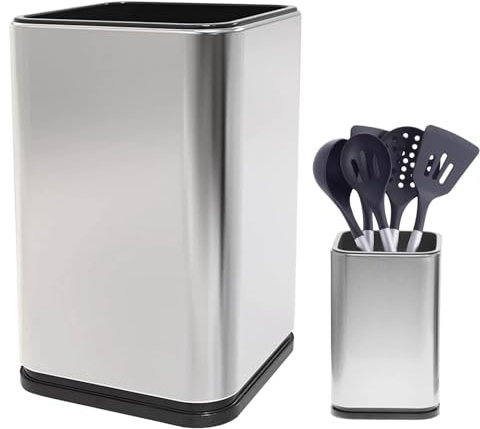 Porte-ustensiles De Cuisine, grand récipient à ustensiles de cuisine, panier à couverts, acier inoxydable, avec base lestée anti-glissement, Organisateur D'Ustensiles pour Cuillère, Fourchette