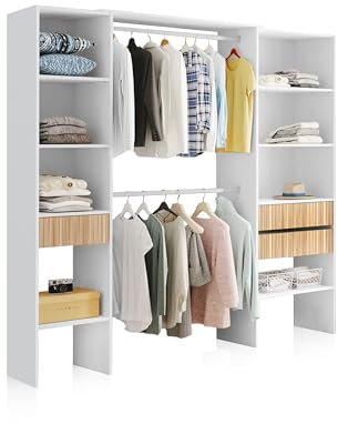 duehome |Armario Vestidor, Armario Abierto, Vestidor Reversible, Model Nitza, Acabado en Blanco Artik y Natur, Medidas: 190 cm (Largo) x 187 cm (Alto) x 40 cm (Fondo)