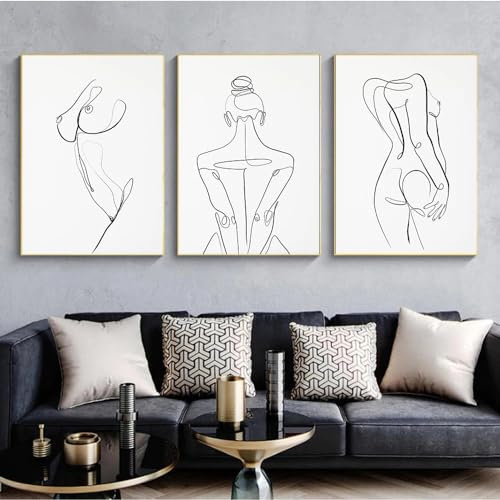 SHUYINGHENGXIE Frau Körper Linie Zeichnung Leinwand Malerei Abstrakte weibliche Bild Kunst Prints Nordic Minimalist Poster Schlafzimmer Wand Art Decor Kein Rahmen-40x50cmX3