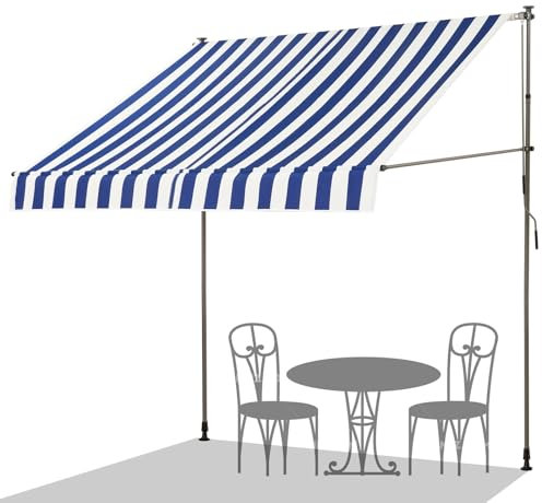 LLZJDDPLY Klemmmarkise Höhenverstellbar Balkon Markise mit Handkurbel UV-beständig & Wetterfest Breite Sonnenschutzrollo Außen Terrase Seitenwand ohne Bohren(Color:Blue,Size:300x130cm/118x51in)