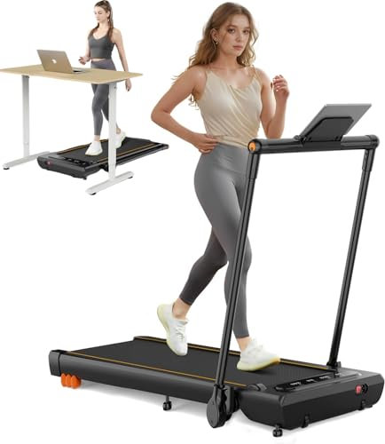 THERUN Laufband Klappbar für Zuhause bis 12km/h, 2 in 1 Walking Pad laufbänder mit Großer Lauffläche und Touchscreen-LED Anzeige, 2.5PS Leises Schreibtisch-Laufband für Büro (Glutorange)
