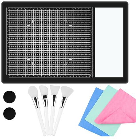9Pcs/SetMagnetic Glass Craft Mat Set; 15.75x10.24Heat Resistant Glass Media Cutting Mat W/MagnetsGridlines and Measurements; for Cutting, Stamping, Mixed Media, Heat Embossing and Hot Glue Projects