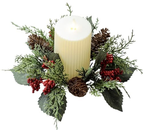 Mini portavelas – Guirnalda festiva de anillo de vela, decoración de mesa, anillo de vela de Navidad | Adorno decorativo reutilizable para repisa de chimenea, decoración de pared, estantes y más