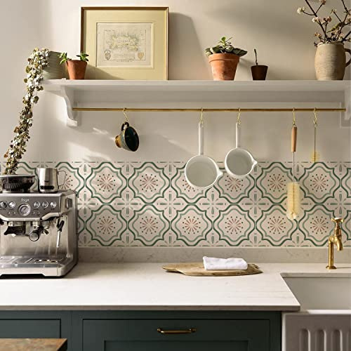 Neukids White and Sage Green Tile Stickers,Fireplace Tile Stickers-12PCS | Stickers Transfer Kitchen,Peel and Stick backsplash Tiles,Wall Bathroom Toilet Laundry,RV,Panels Fireplace Cooker Splashback
