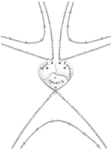 Zysta BFF Ketten für 3/4 Puzzle Herz Anhänger Mit Gravur“Best Friends Forever” Freundschaftskette für Schwester Mädchen Geschenke (BFF Ketten für 3)