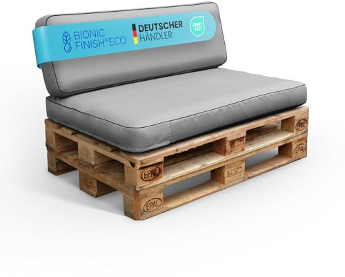 Bestlivings Palettenkissen Set 2-teilig (Hellgrau) Gartensofakissen platzsparend verstaubar innovativ - wasserabweisend - Bezug abnehmbar - Innenkissen aufblasbar, 120x80x15 cm + 120x40x15cm