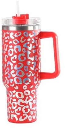 Générique Mug Isotherme 1200 ML avec Paille et Anse, Motif léopard, gobelet Isotherme épais en Acier Inoxydable pour Boissons Chaudes et Froides, gobelet de Voyage Anti-Fuite