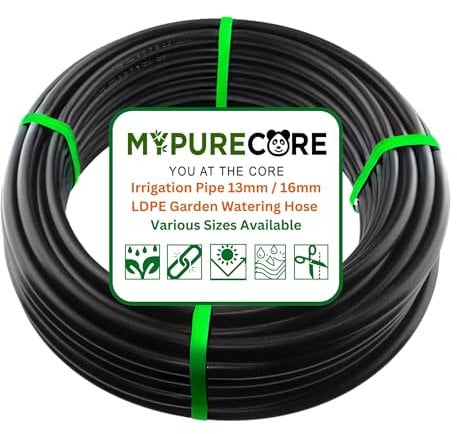 MYPURECORE Irrigation Pipe 13mm / 16mm LDPE Garden Watering Hose – Heavy Duty UV Resistant Black Tubing Roll for Drip System, Greenhouse, Outdoor Plant Irrigation – Flexible Hose Pipe (15m)