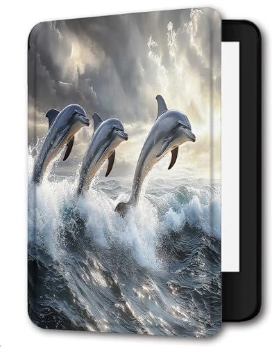 Case Cover for Kindle Paperwhite 10th Generation 2018 Release - PU Leather Covers Cases with Auto Wake/Sleep,Only Suitable for Model PQ94WIF,Jumping Dolphin