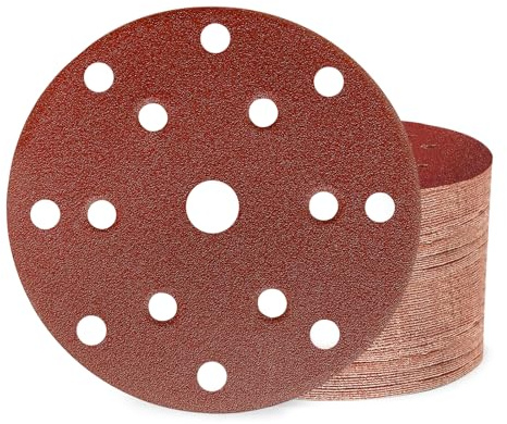 Huopueit 50 Stück Schleifpapier 150mm Klett 100 Körnung 15 Loch Schleifscheiben für Rund Exzenterschleifer für Holz Metall und Farbe