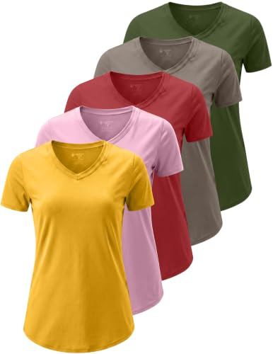 5er-Pack: Damen Dry Fit Kurzarm T-Shirts Athletic Workout Tee Tops für Gym Yoga Laufen