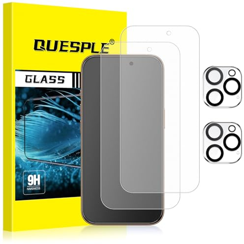 QUESPLE [2+2 Pack] Matte Screen Protector for iPhone 16 Pro Max with Camera Lens Protector, Anti-Fingerprint, Anti-Glare Matte Tempered Glass Film, Anti-Reflection/Bubble Free