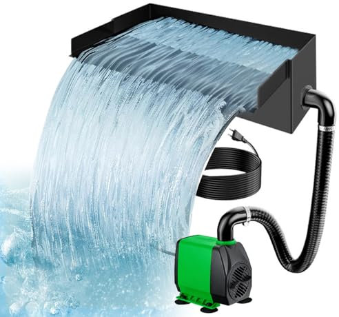 IGTOPS Teich Wasserfall für Gartenteich, Schwarz Edelstahl Teichwasserfall Set 45W 3000 L/H Teichpumpe mit Wasserfall Deko, für Garten Patio Terrasse Wasserwand Koiteich Außenteich (20 cm)
