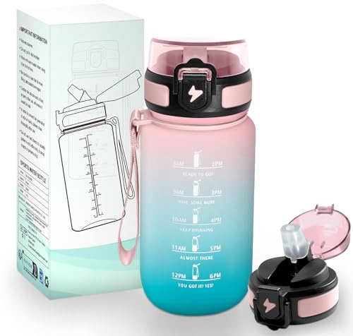 HoneyHolly Trinkflasche Kinder 500ML, BPA-Frei, Trinkflasche Kohlensäure Geeignet, Wasserflasche Auslaufsicher, Sportflasche mit Strohhalm, Wasserflasche für Kinder, Schule, Büro, Sport