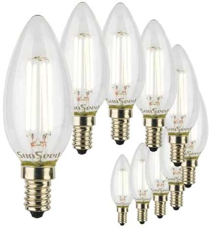 SUNSEED 10x Lampadina E14 Filamento LED Bianco 6W Candela C35 806 Lm Luce Calda 3000K, 60W Equivalente