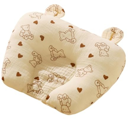 Coussin Bebe Tete Plate, Oreiller pour enfant, oreiller pour nouveau-né, oreillers respirant pour enfant déformable, adapté aux nouveau-nés de 0 à 12 mois, Coussin poussette siège auto (Beige)