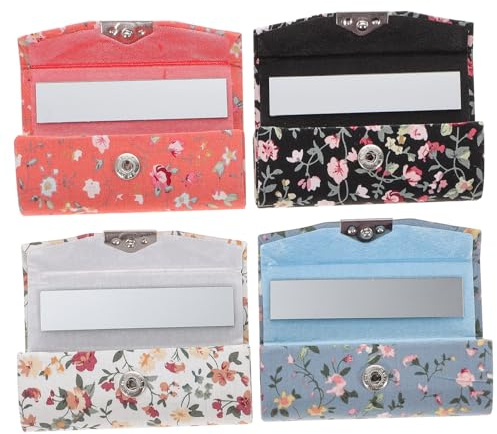 4 Stück Lippenstifthalter mit Spiegel, Stoff, Blumenmotiv, Tragbar