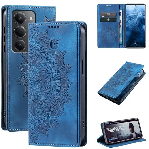 LBH Handyhülle für Xiaomi Redmi 15/15 5G Mandala Klapphülle RFID Schutz Kartenfächer Geldfach Design Cover Case Flipcase Blau