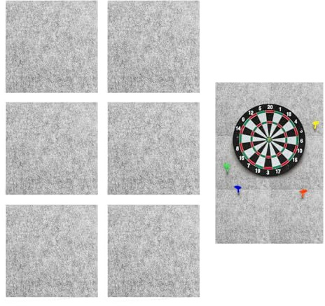 6 Stück Dart Wandschutz, Filz Dartboard Wandschutz Selbstklebend Gespleißt Dartscheibe Hintergrund Schutz Dartschutzwand für Darts Area Rückwand 30x30x1.2 cm (Grau)