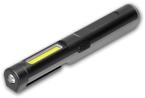 LED Arbeitsleuchte Akku 300lm COB Inspektionslampe mit Magnet & Clip – USB-C wiederaufladbar – 4 Leuchtmodi – kompakte Werkstattlampe mit Taschenlampe für Auto, Werkstatt, Garage, Camping
