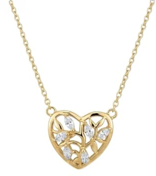 Suzan Gold Halskette 925 Sterling Silber Herz Kette vergoldet Damen Herz Anhänger Blätter Zirkonia elegant filigran Schmuck Geschenk Frauen