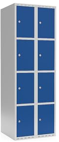 kaiserkraft | 4er-Schließfachschrank Fydor | 2 Abteile | lichtGrau/Enzianblau | B 600 mm | Flache Dachform | Zylinderschloss