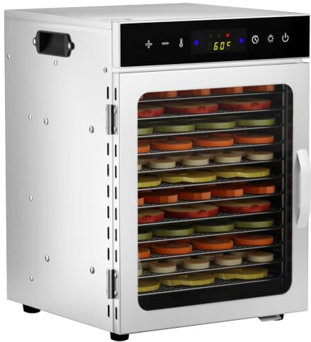 Stainless Steel Food Dehydrator, 30-90°C Digital Temperature,24H TimerLED Touch Control, Fruit Dryer Machine for Fruit, Veg, Meat and Jerky