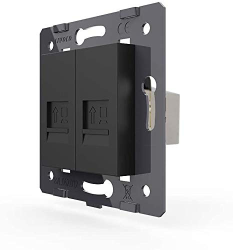 LIVOLO Innenleben 2x RJ45 Netzwerkdose CAT6 DURCHGANG Patch-Patch VL-2ND-12 Schwarz Netzwerk Internet Cat Einbau Dose Büro