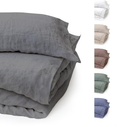 BLUE MOON Ropa de cama de lino de 135 x 200 cm, certificado Öko-Tex, 2 piezas, 1 funda nórdica de 135 x 200 cm y 1 funda de almohada de 80 x 80 cm, ropa de cama de lujo 100 % lino, fabricada en la UE,