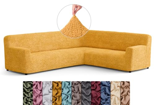 Menotti Corner Sofa Cover - Corner Couch Cover - Pet Protector - Soft Polyester Fabric Slipcovers - 1-piece Form Fit Stretch Sectional Sofa Slipcover Furniture Protector - Microfibre - Mango (Corner)