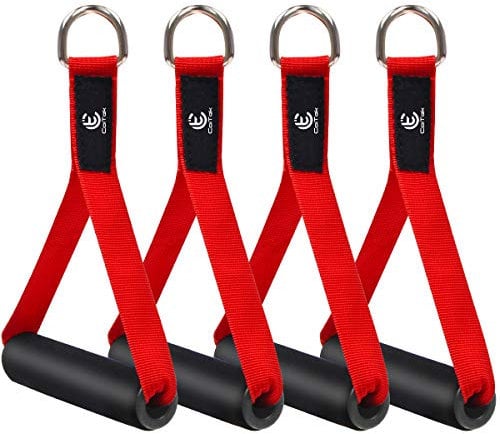CoiTek 2 Pair Resistance Band Handles Grips Fitness Strap Wide Design Heavy Duty Cable Handles with Solid ABS Cores, Carabiners with Heavy Gauge Welded D-Rings (Red)