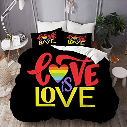 ALLMILL Bettwäsche-Set,Homosexuell Schriftzug konzeptionelle Plakat LGBT Regenbogen,Dekoratives 3-teiliges Bettwäscheset mit 2 Kissenbezügen,Einzelgröße(135 x 200cm)