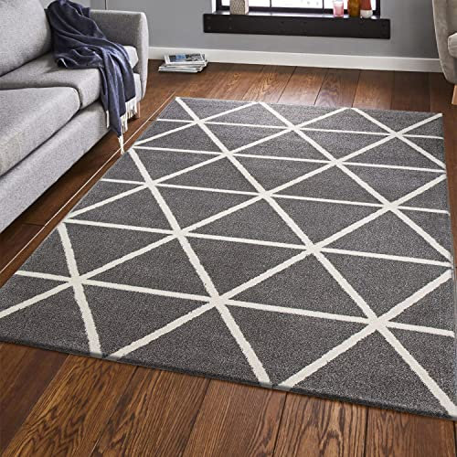 VIMODA Teppich Kurzflor Pastellfarben Weiss Rauten Design Robust in versch. Farben, für Wohnzimmer, Schlafzimmer, küche, Farbe:Grau, Maße:160x220 cm